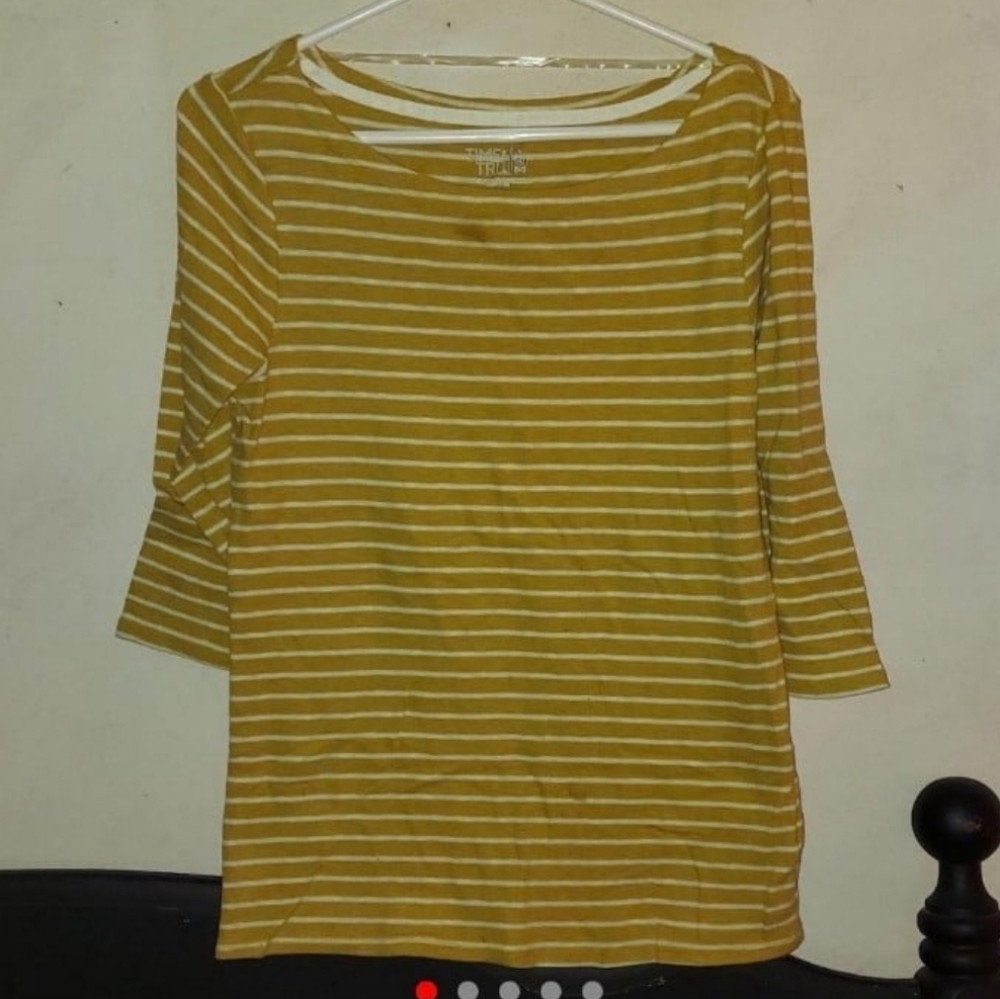 Mustard & white horizontal stripe half sleeve top